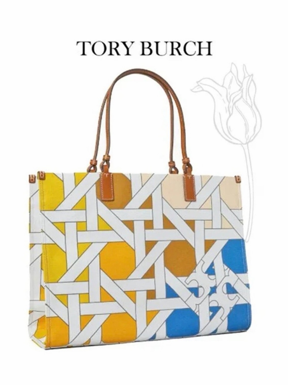 Tory Burch Ella Cotton Canvas Basketweave Tote
